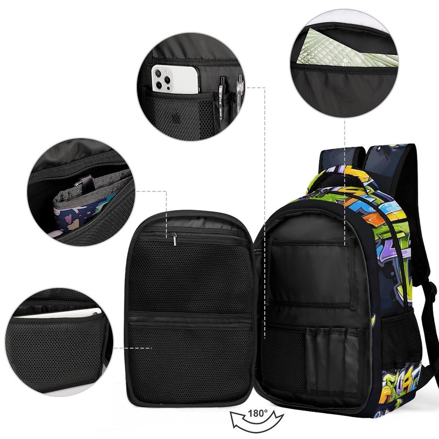 COLORFUL GRAFFITI Multi-Pocket Backpack