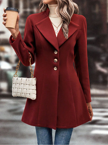 Collared Neck Button Up Long Sleeve Coat-SMALL-XL