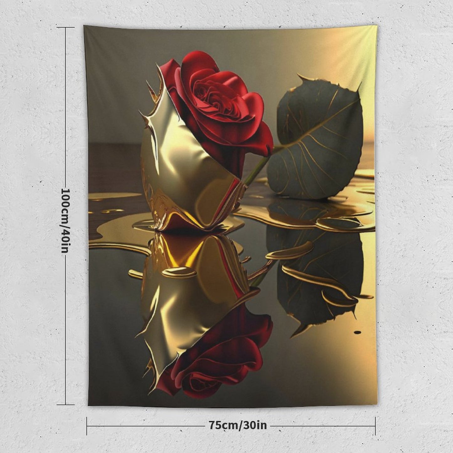 ROSE IN GOLD Wall Art with Vertical Tapestry