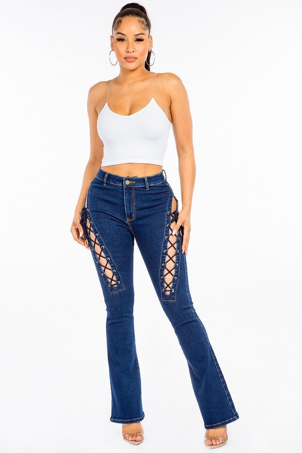 American Bazi High Rise Lace Up Jeans-S/M/L