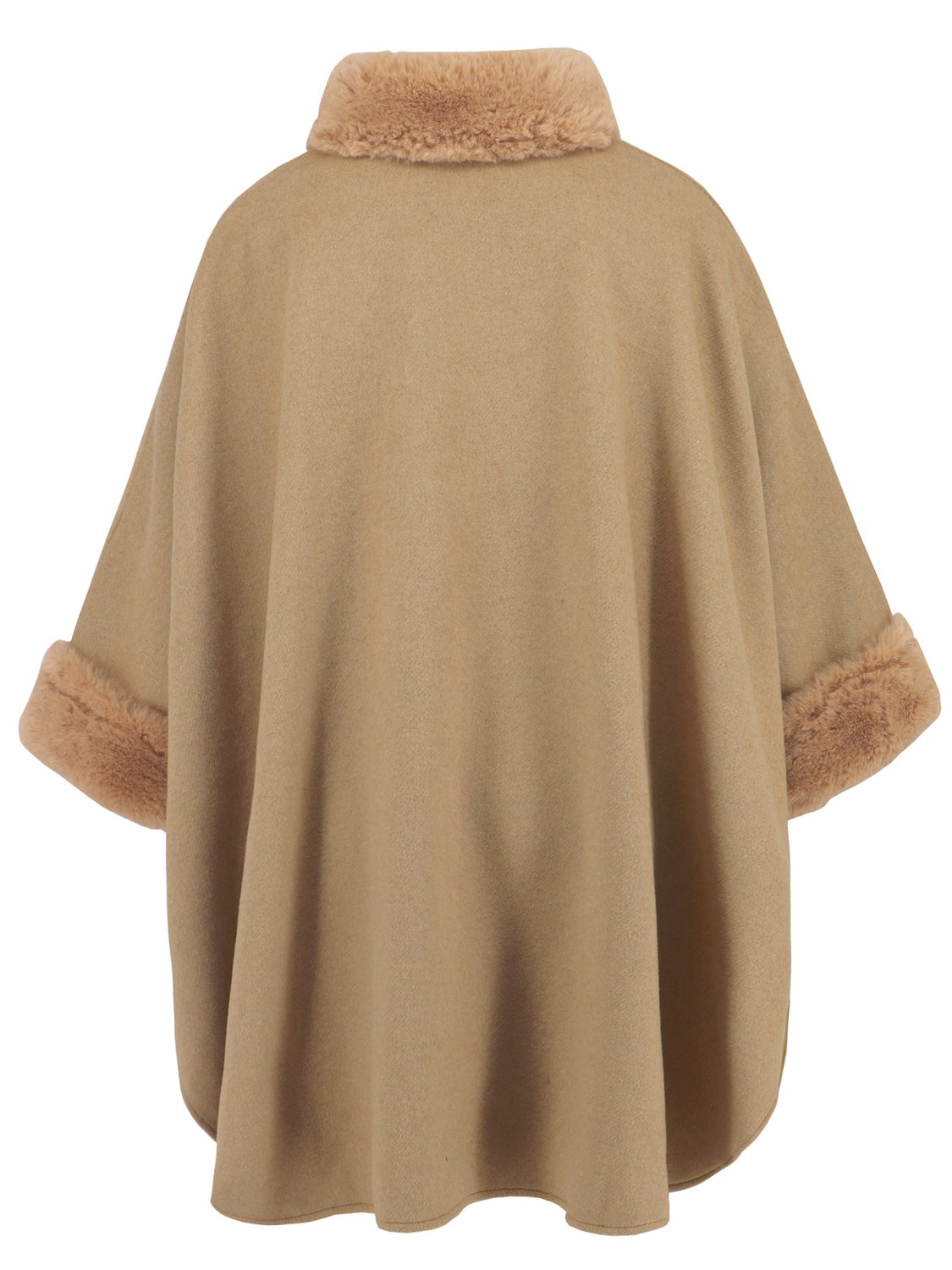 Fuzzy Trim Long Sleeve Poncho (tan/grey/black)