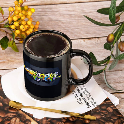 COLORFUL GRAFFITI Black Ceramic Coffee Mug
