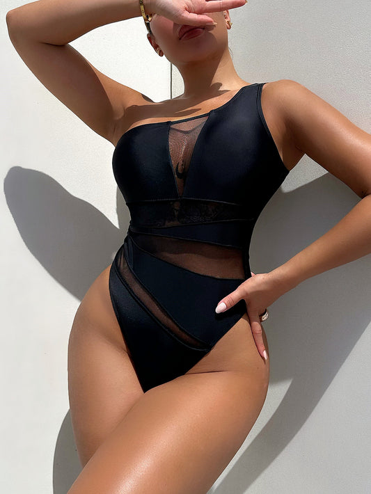 One-Shoulder Sleeveless One-Piece Swimsuit-S/M/L