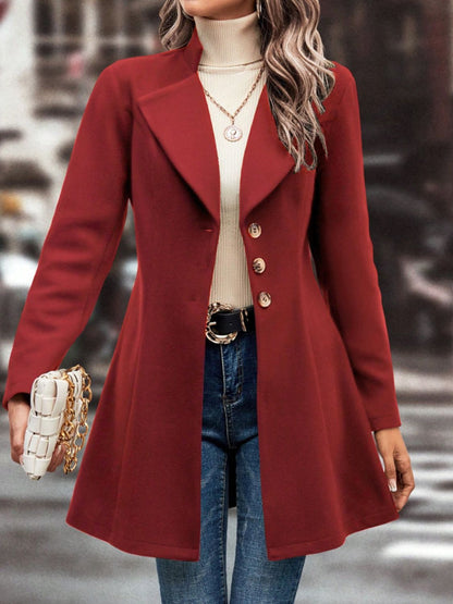 Collared Neck Button Up Long Sleeve Coat-SMALL-XL
