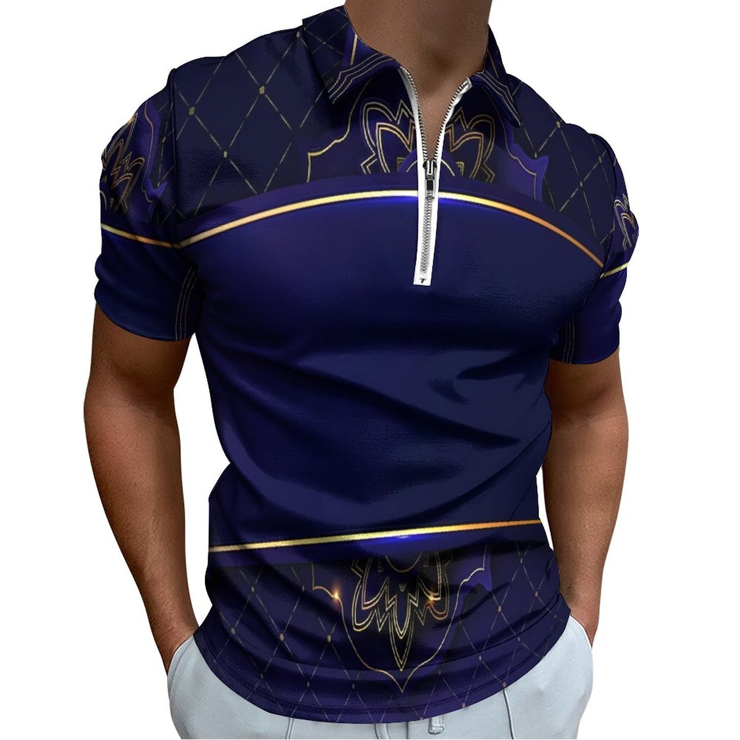 Men's Short Sleeve POLO Shirt with Zipper B470 (All-Over Printing)