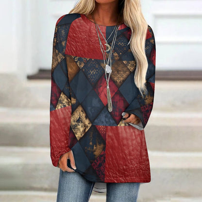 TRIANGLES & LEATHER Women's Long Sleeve Round Neck T-Shirt-SMALL-5XL