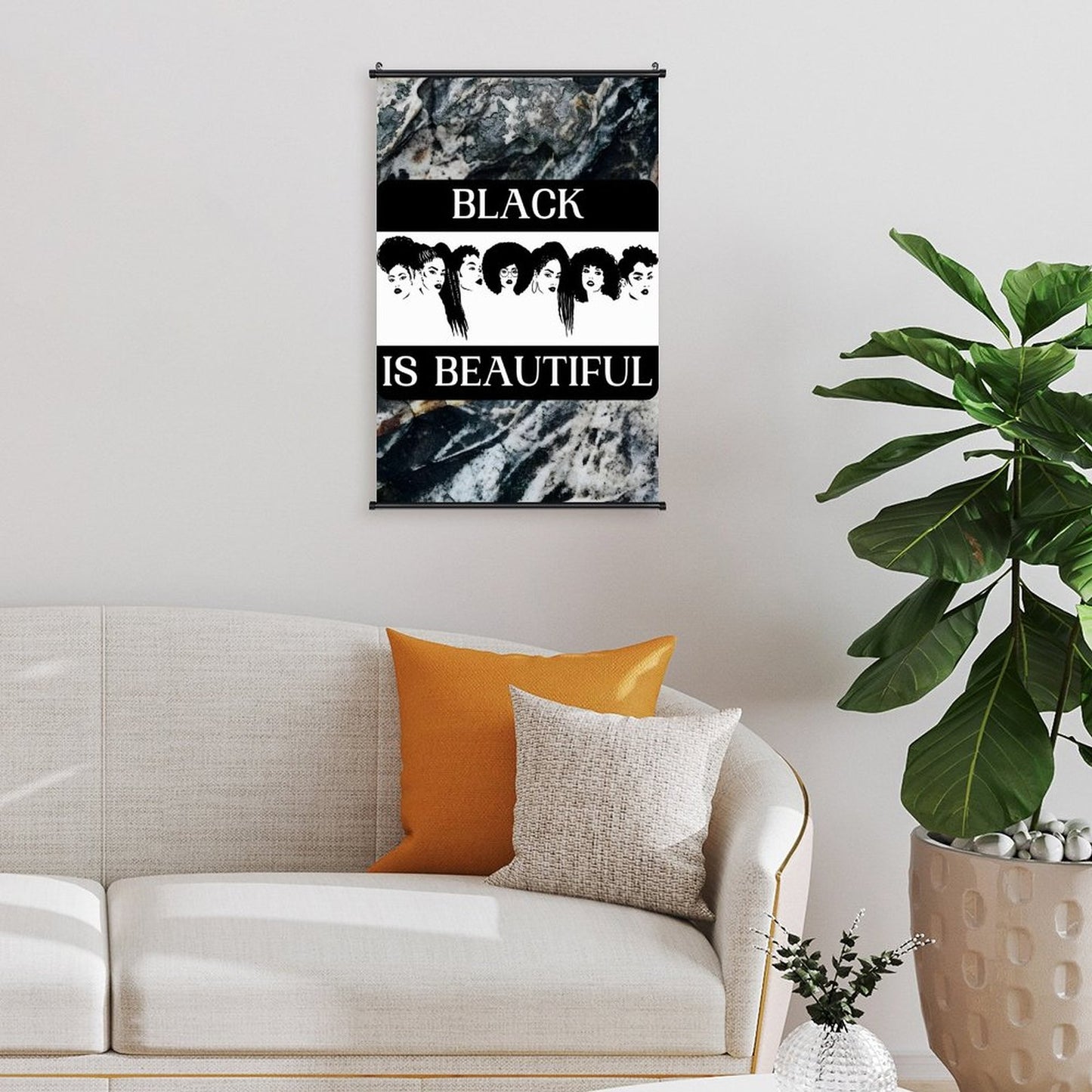 Canvas Hanging Poster with Scrolls-16"x24"/ 40x60cm-BLACK IS BEAUTIFUL