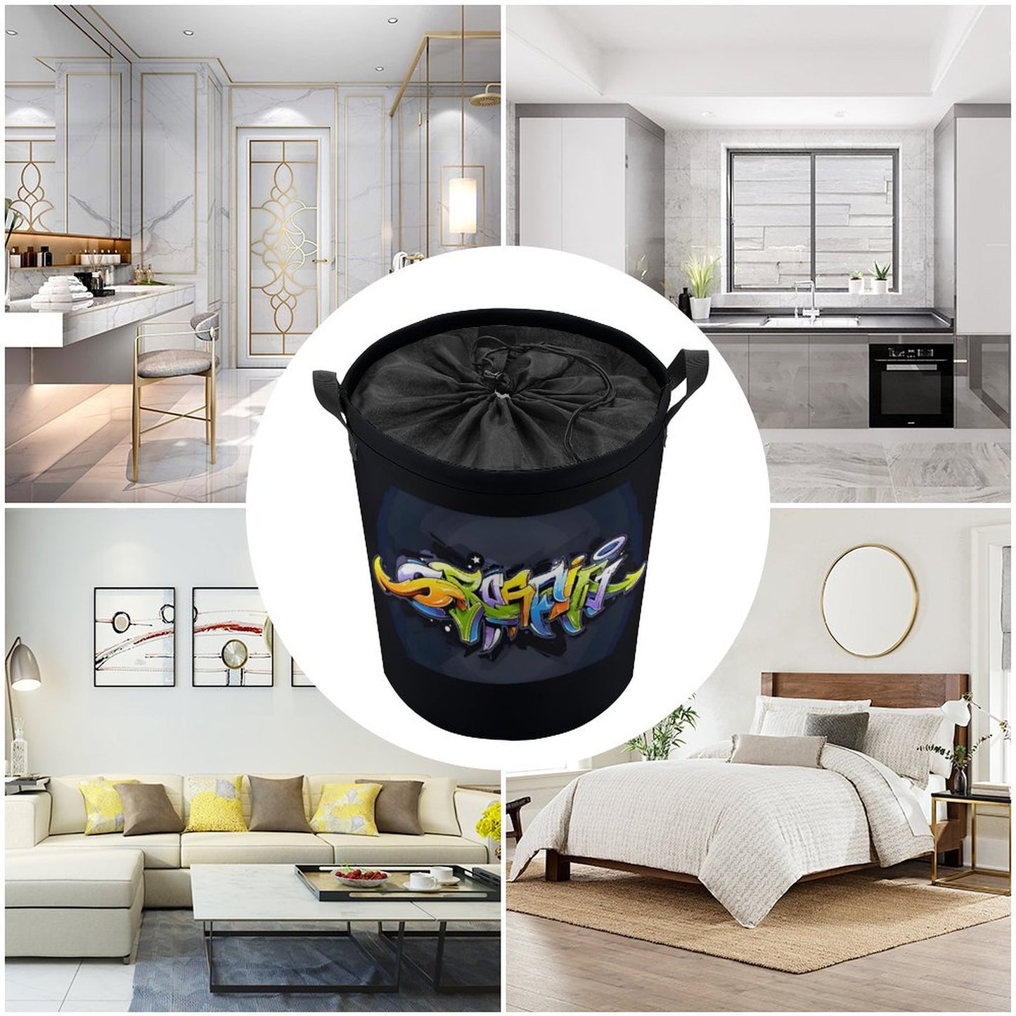 COLORFUL GRAFFITI Drawstring collapsible Laundry Basket