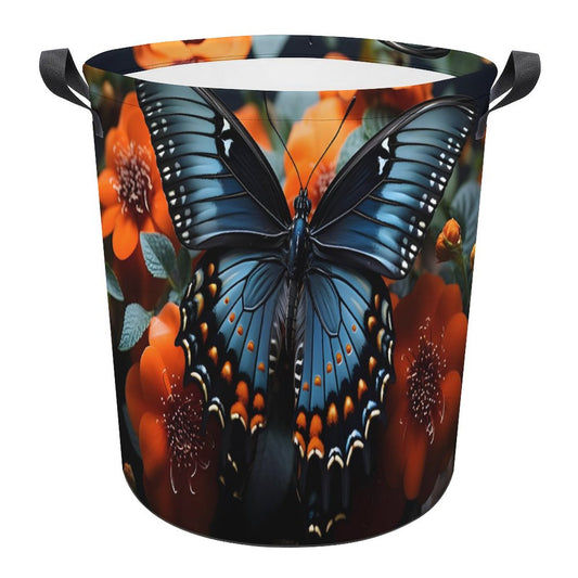Oxford Collapsible Laundry Basket-BLUE BUTTERFLY