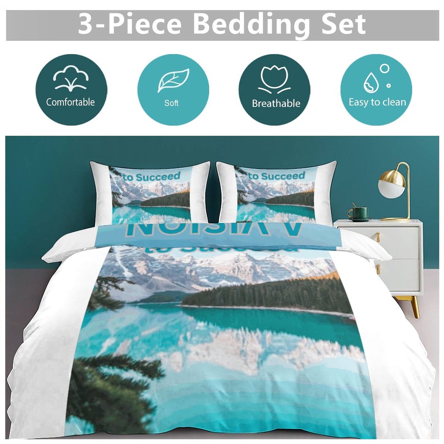 3-Piece Bedding Set-90"x90"/ 229x229cm (Dual-sided Printing)
