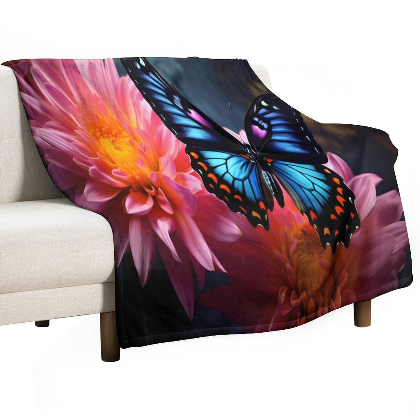 BLUE BUTTERFLY 280gsm Flannel Blanket-50"x60" (Dual-sided Printing)
