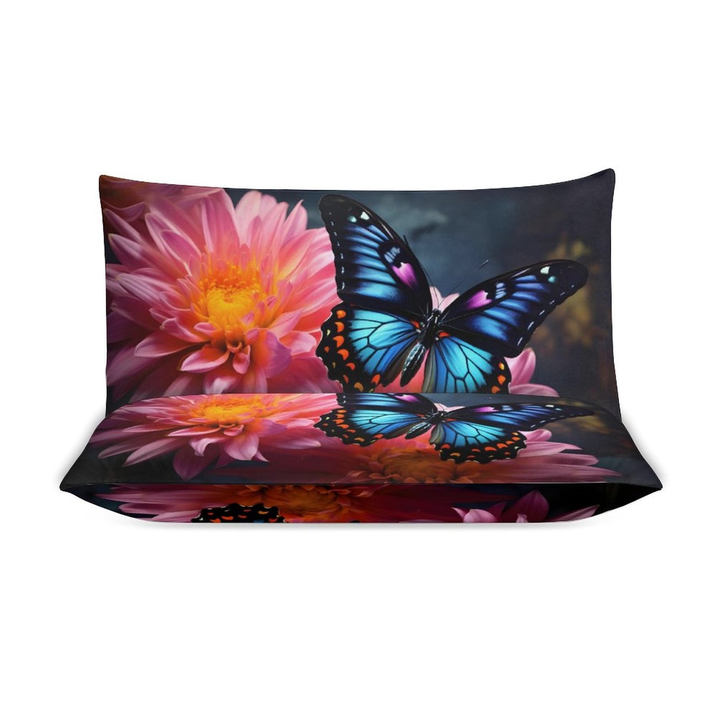 BLUE BUTTERFLY 3-Piece Bedding Set-102"x90"/ 259x229cm KING SIZE (Dual-sided Printing)