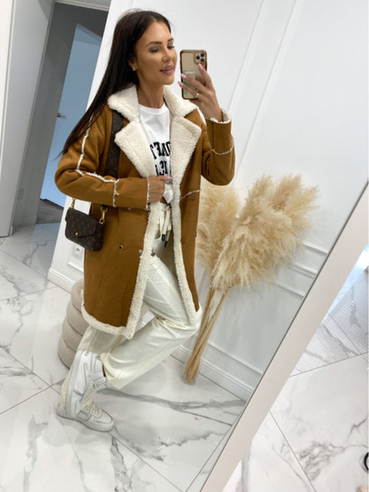 Lapel Collar Exposed Seam Buttoned THICK Coat (camel/black/cream)-S/M/L