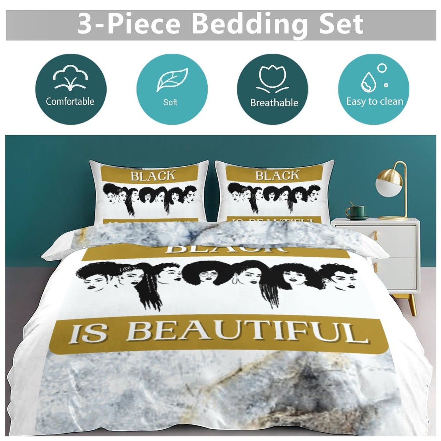 3-Piece Bedding Set-86"×70"/ 218×177cm (Dual-sidede Printing)