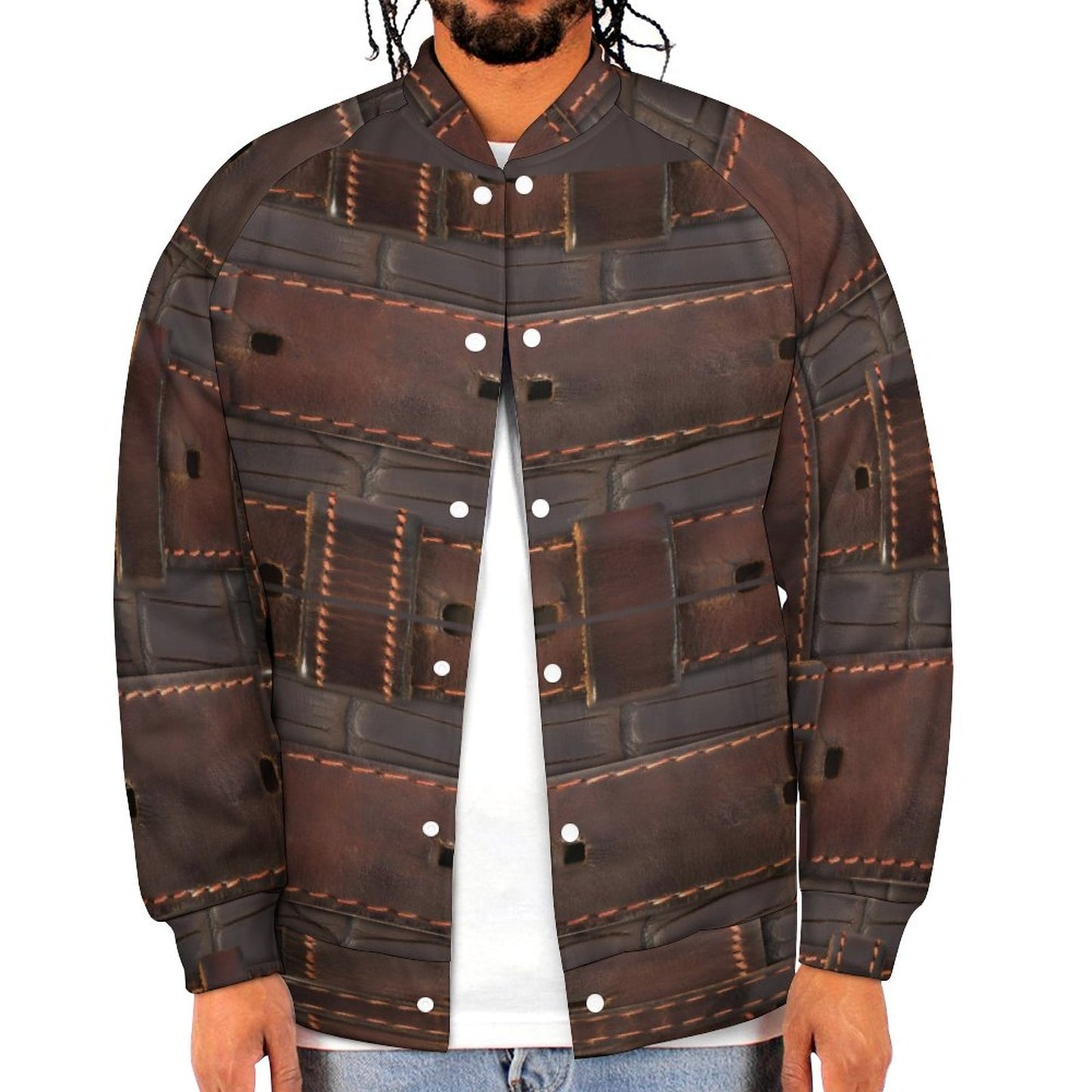 RUGGED LEATHER BUCKLE Print Men's Baseball Jacket-*2XS-6XL
