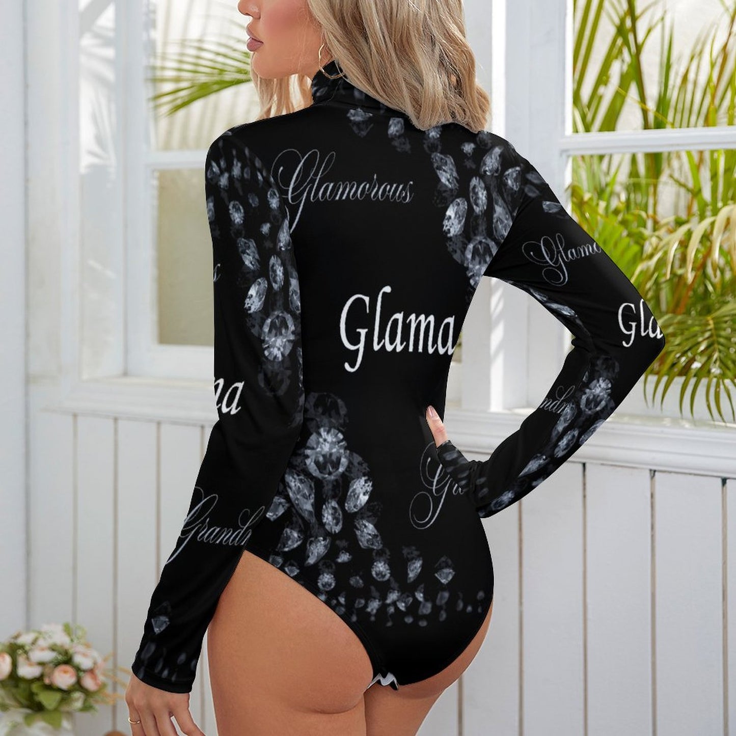 High-collar Long-sleeve Bodysuit NZ056 (All-Over Printing)
