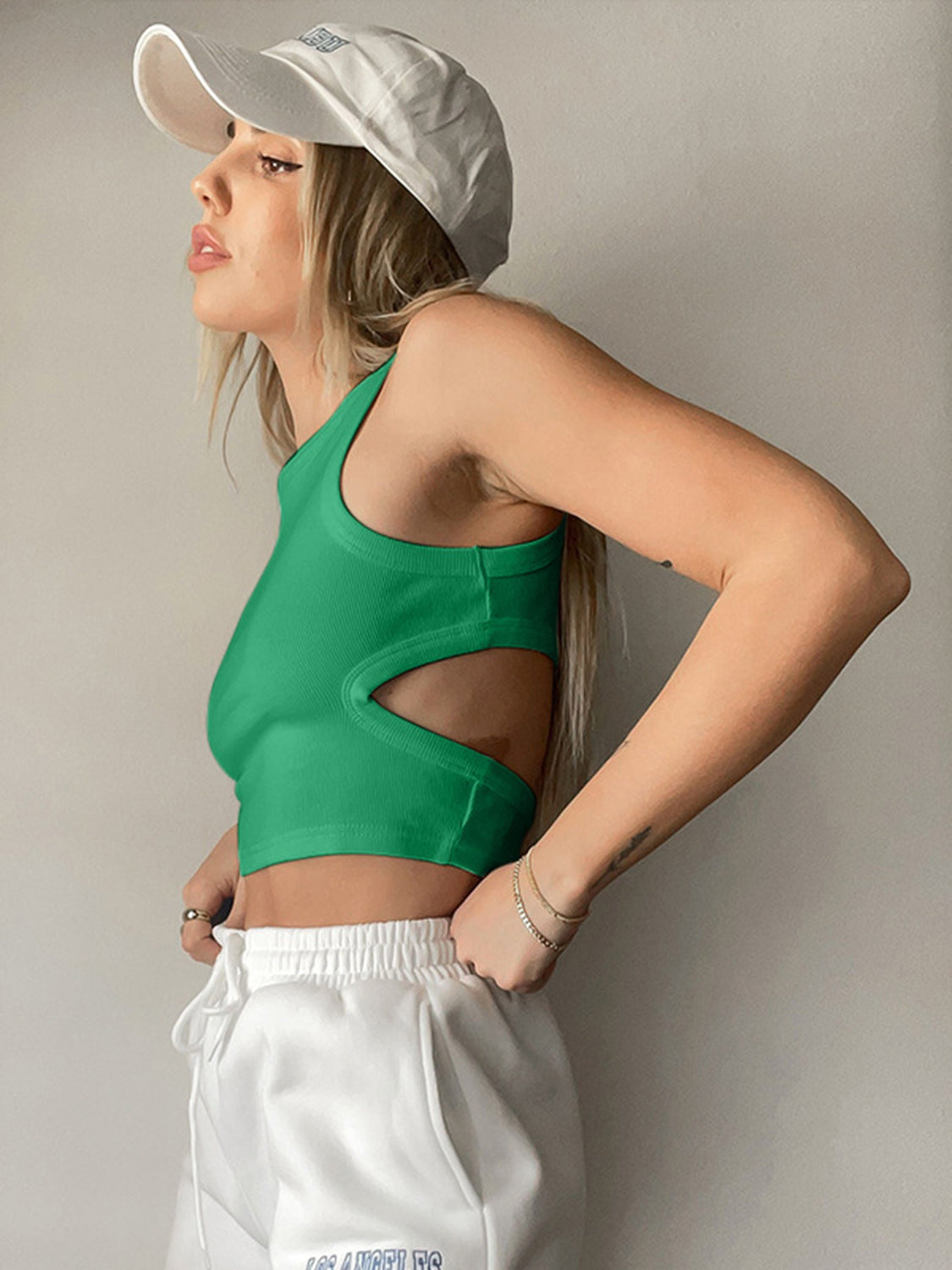 Cutout Round Neck Tank-*XS-L (white/gray/moss/orange/black/caramel/mid green/lemon/lavender)