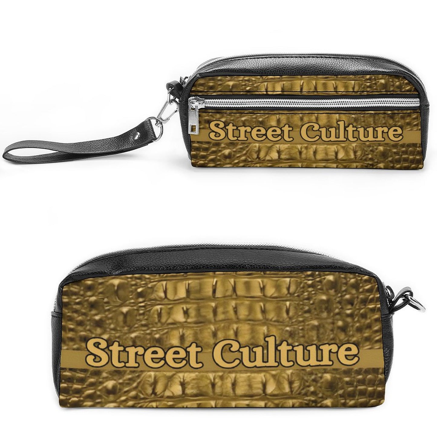 STREET CULTURE Alligator Leather Toiletries/Cosmetic Bag (can be used as a pen/pencil pouch)