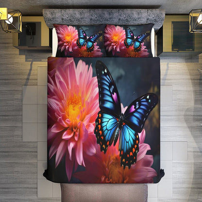 BLUE BUTTERFLY 3-Piece Bedding Set-102"x90"/ 259x229cm KING SIZE (Dual-sided Printing)