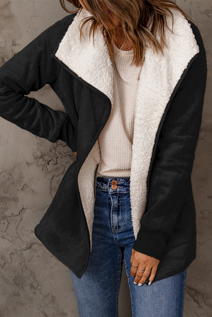 Open Front Long Sleeve Sherpa Jacket (caramel/blush pink/grey/black)-SMALL-XL