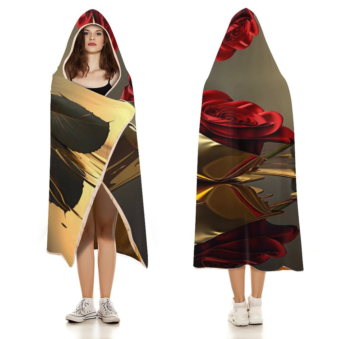 ROSE IN GOLD Wrap Hooded Blanket-50"x60"/ 130x150cm