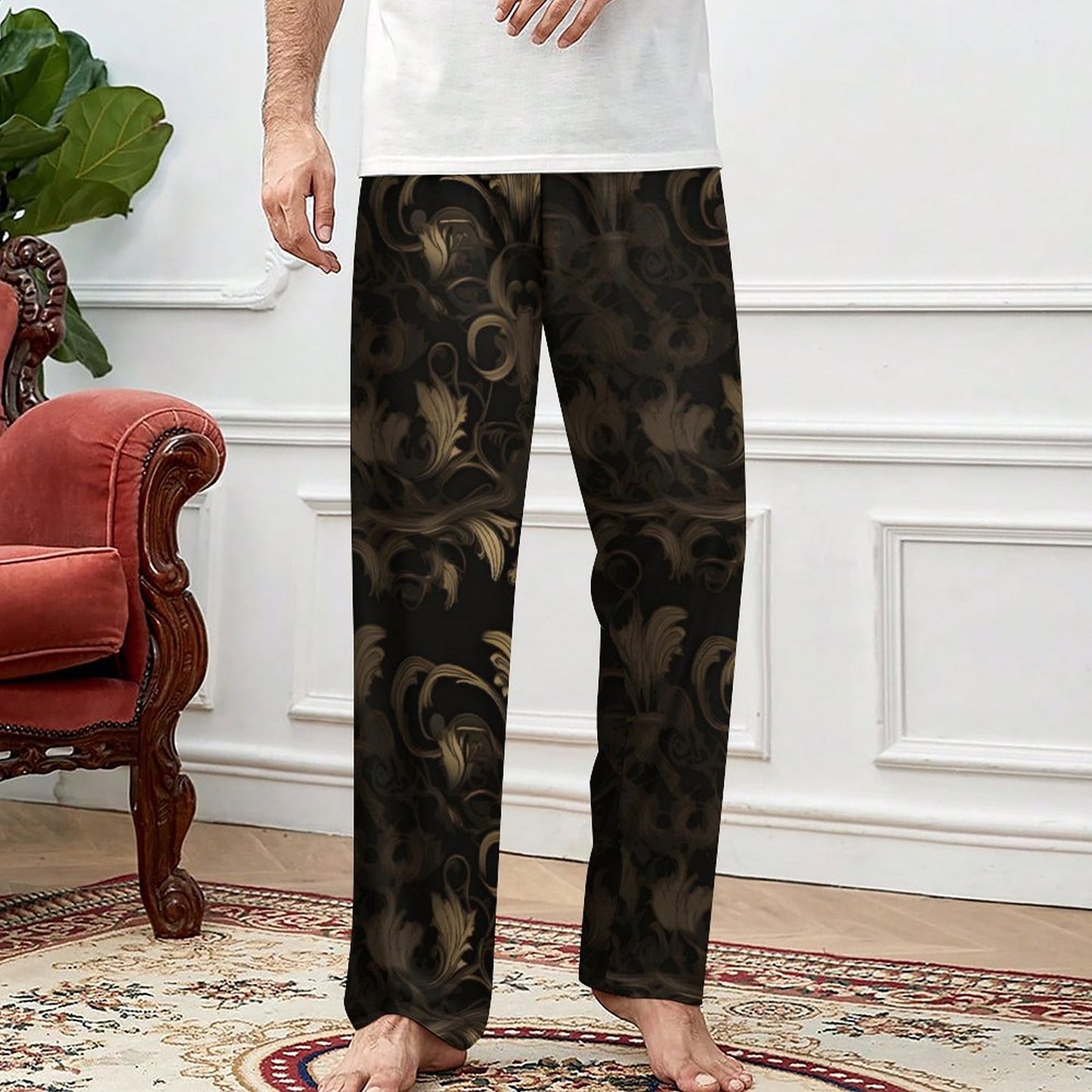 BLACK & GOLD ACCENT Men's Home Pajamas Pants-SMALL-5XL