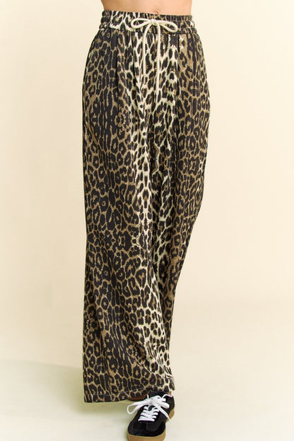 Davi & Dani Leopard Wide Leg Pants-S-L