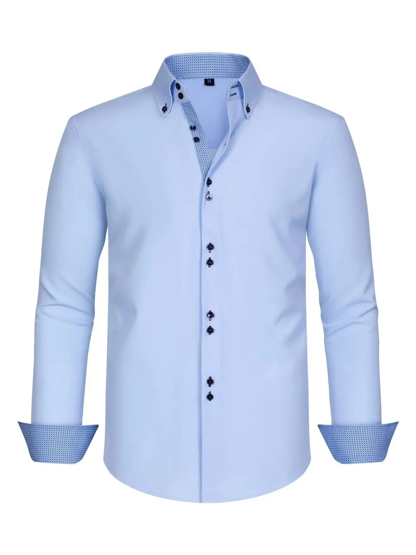 Men's Full Size Button-Down Casual Shirt with Contrast Cuffs Plus Size-*XS-3XL