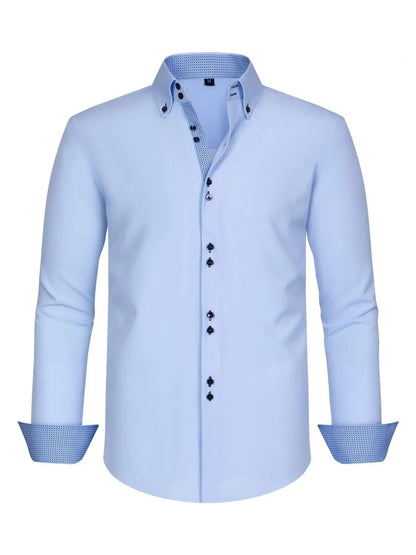 Men's Full Size Button-Down Casual Shirt with Contrast Cuffs Plus Size-*XS-3XL