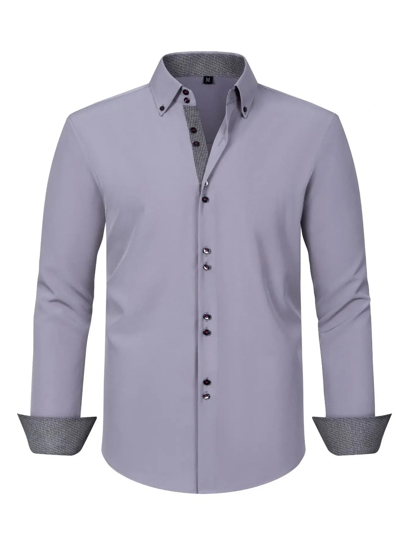 Men's Full Size Button-Down Casual Shirt with Contrast Cuffs Plus Size-*XS-3XL
