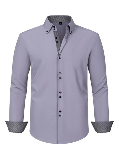 Men's Full Size Button-Down Casual Shirt with Contrast Cuffs Plus Size-*XS-3XL