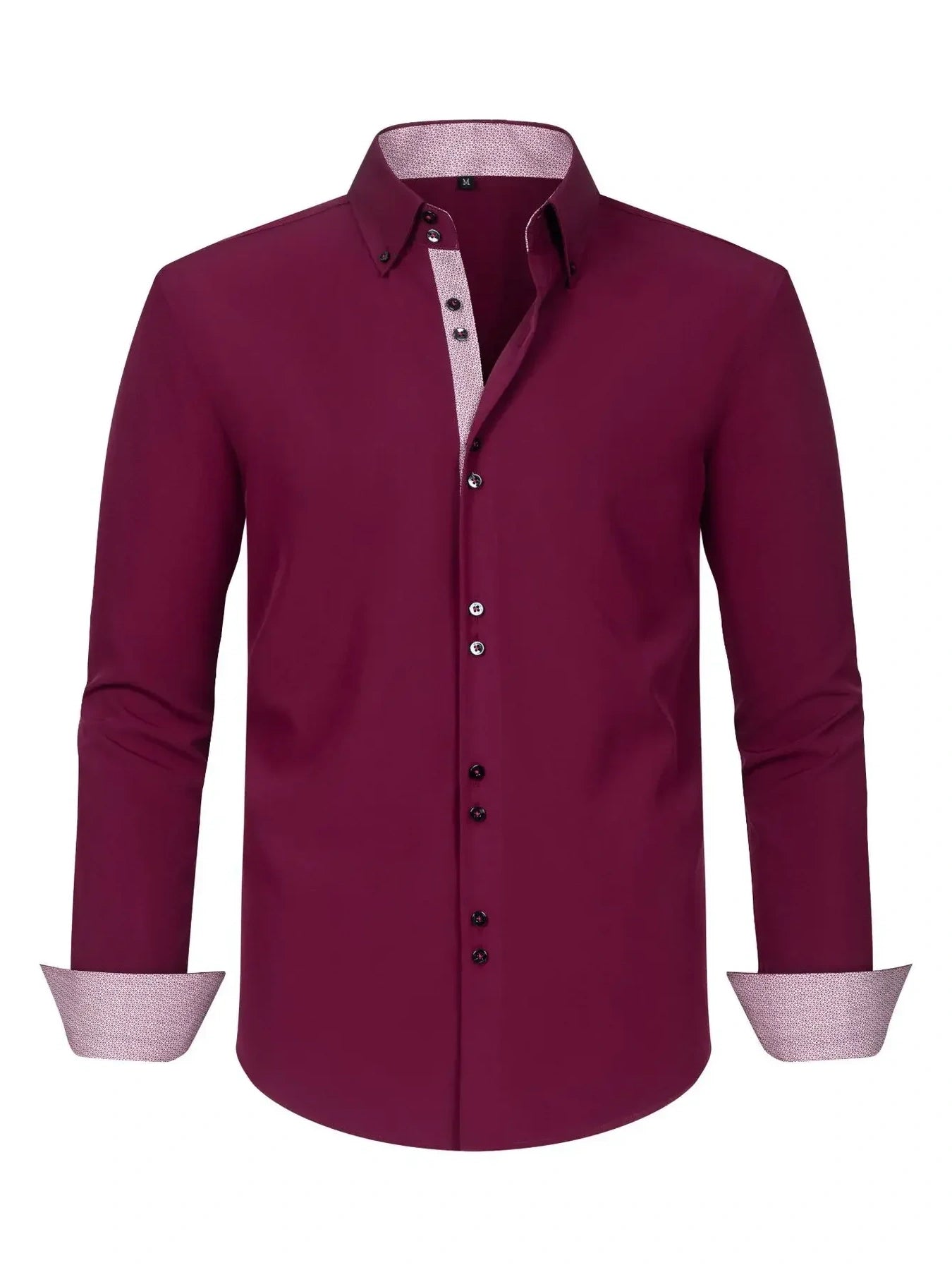 Men's Full Size Button-Down Casual Shirt with Contrast Cuffs Plus Size-*XS-3XL