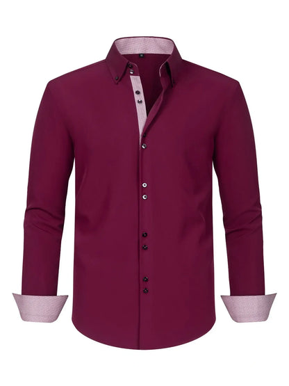 Men's Full Size Button-Down Casual Shirt with Contrast Cuffs Plus Size-*XS-3XL