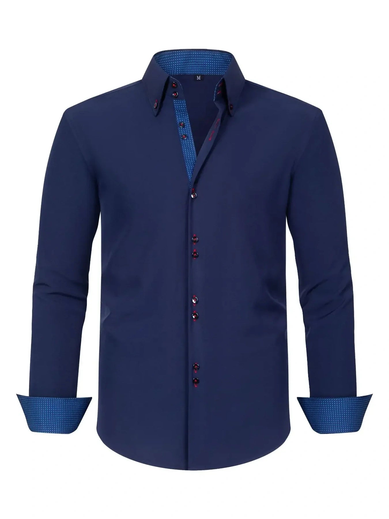 Men's Full Size Button-Down Casual Shirt with Contrast Cuffs Plus Size-*XS-3XL