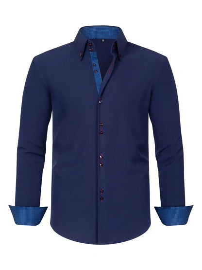 Men's Full Size Button-Down Casual Shirt with Contrast Cuffs Plus Size-*XS-3XL