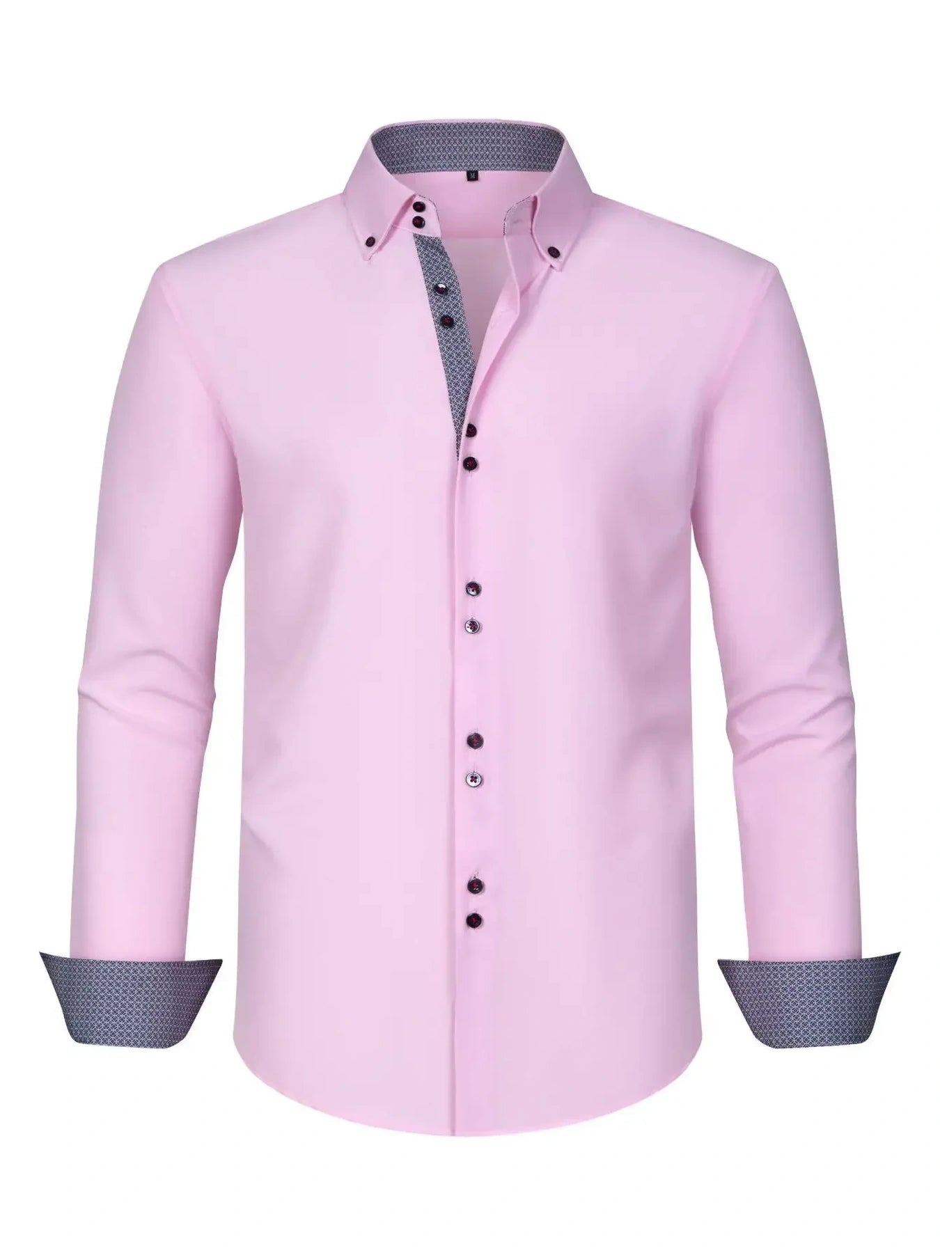 Men's Full Size Button-Down Casual Shirt with Contrast Cuffs Plus Size-*XS-3XL