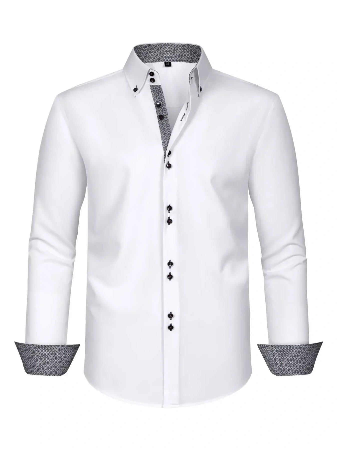 Men's Full Size Button-Down Casual Shirt with Contrast Cuffs Plus Size-*XS-3XL