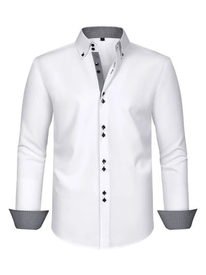 Men's Full Size Button-Down Casual Shirt with Contrast Cuffs Plus Size-*XS-3XL