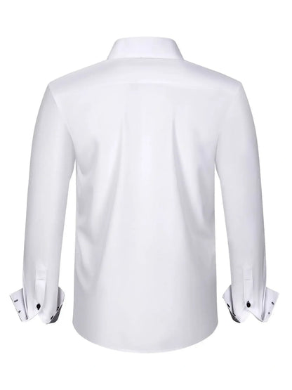 Men's Full Size Button-Down Casual Shirt with Contrast Cuffs Plus Size-*XS-3XL