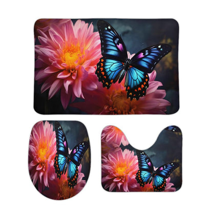 BLUE BUTTERFLY Coral Velvet Restroom Rug Set of 3-19.7"x31.5"/50x80cm