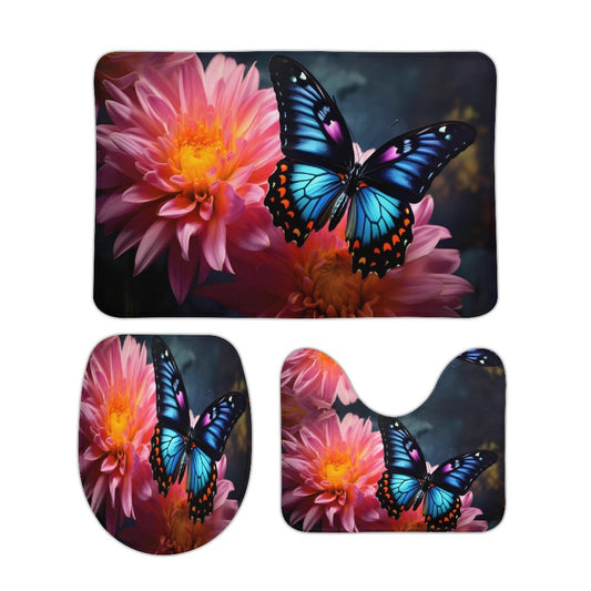 BLUE BUTTERFLY Coral Velvet Restroom Rug Set of 3-19.7"x31.5"/50x80cm