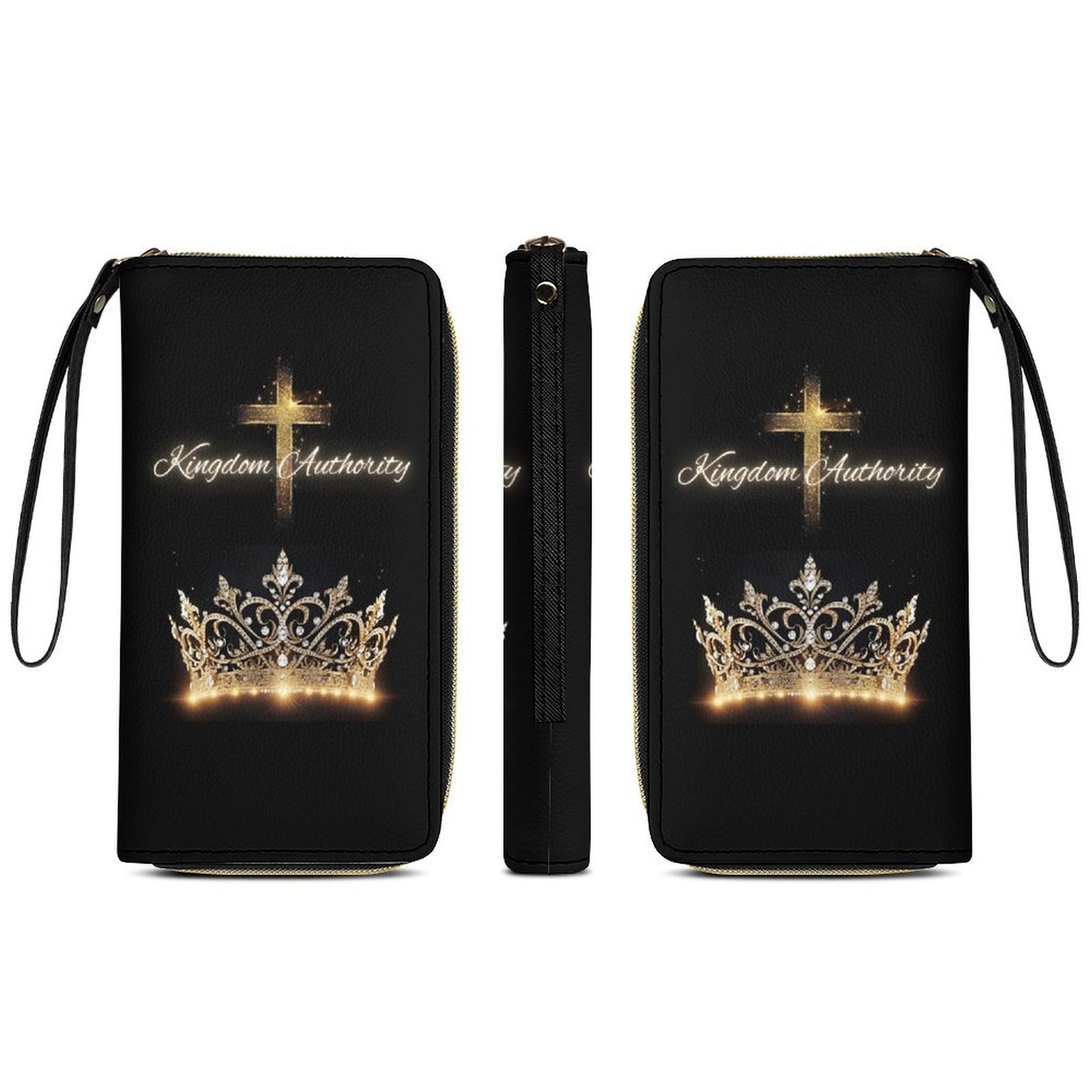 Leather Wallet with Wristlet Strap (2 Pictures on 2 Sides)