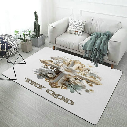 5X3'Coral Velvet Floor Mat for Home-60"x40"-TRY GOD