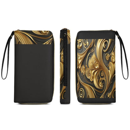 Leather Wallet with Wristlet Strap (2 Pictures on 2 Sides)
