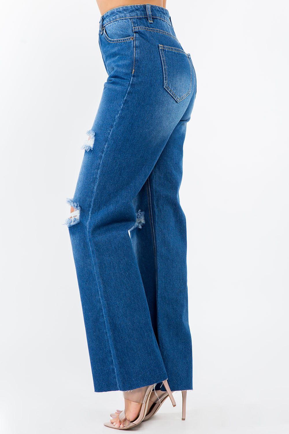 American Bazi High Waist Distressed Wide Leg Jeans-SIZE 1-13