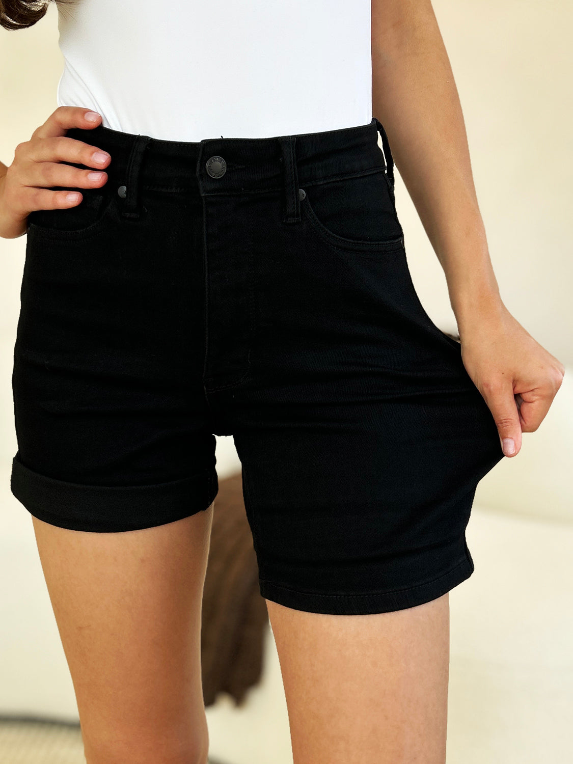 Judy Blue Full Size High Waist Tummy Control Cuffed Denim Shorts-SIZE 0-3XL