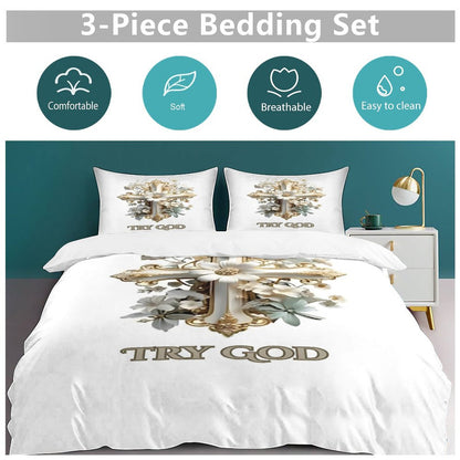 QUEEN 3-Piece Bedding Set-90"x90"/ 229x229cm (Dual-sided Printing)-TRY GOD