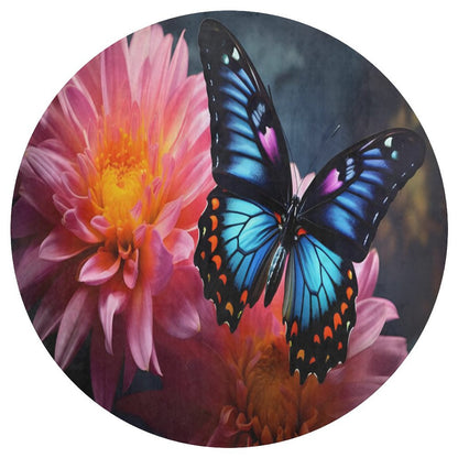 BLUE BUTTERFLY Round Coral Velvet Warm Floor Mat