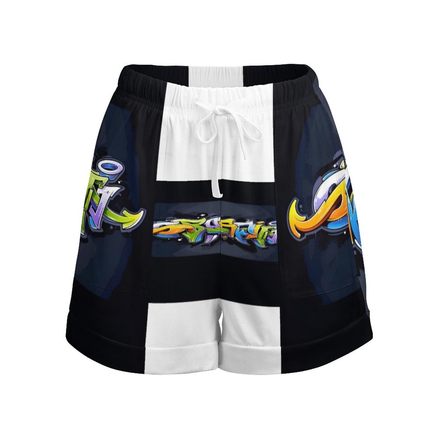 COLORFUL GRAFFITI Loose High Waisted Shorts-SMALL-3XL