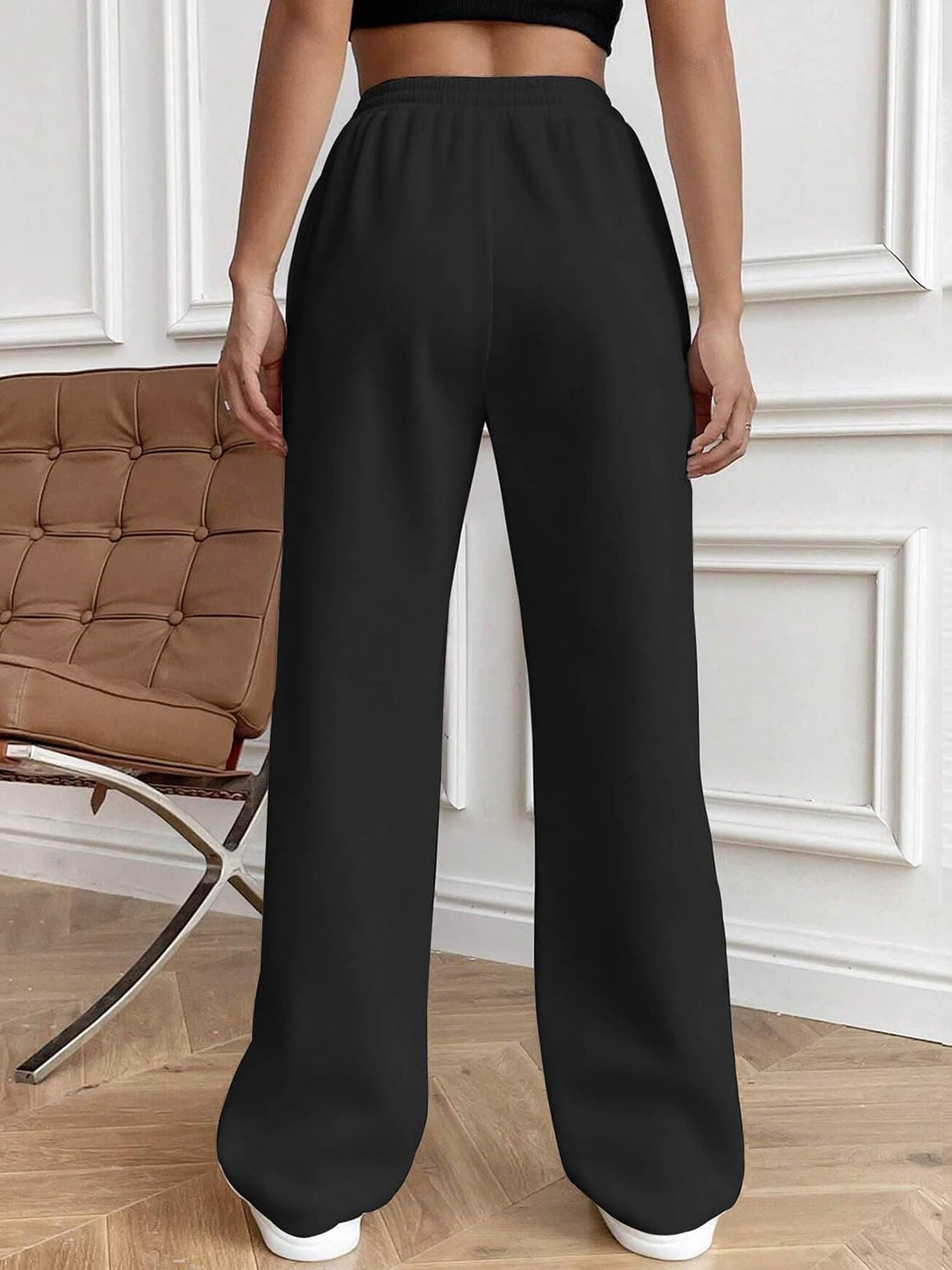 Drawstring Elastic Waist Pants with Pockets (white/black/grey/brown/dusty pink)-XS-2XL